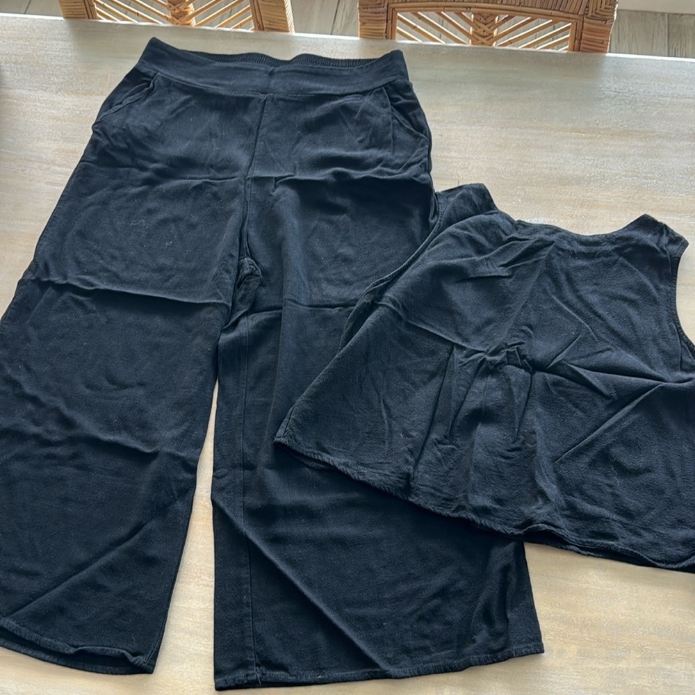 Black linen blend pantsuit set L